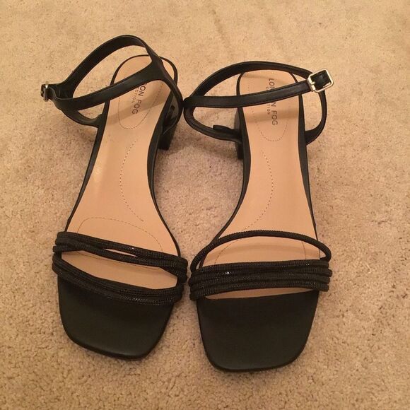 London Fog Black Sparkling Straps Heels - Picture 2 of 8